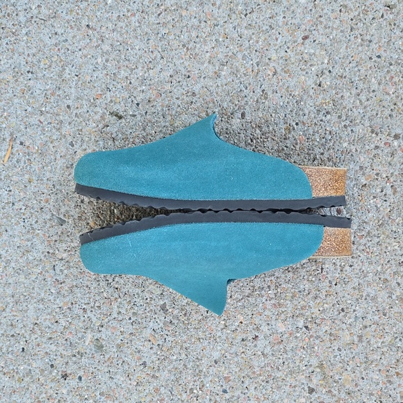 Birkenstock Amsterdam Turquoise Teal Suede Clogs Mules Size 38 - Picture 7 of 14